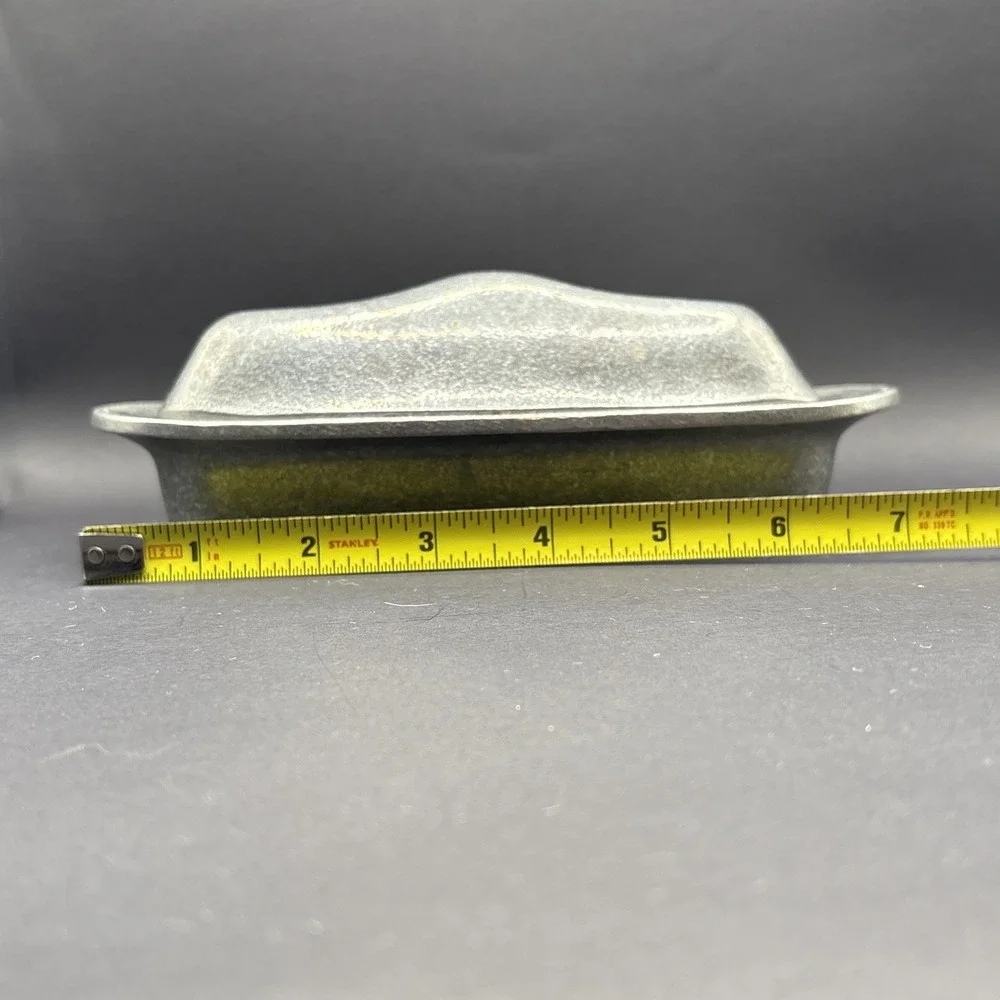 Complete 3-Pc Signed Wilton Armetale Pewter Tavern Butter Dish Glass Liner